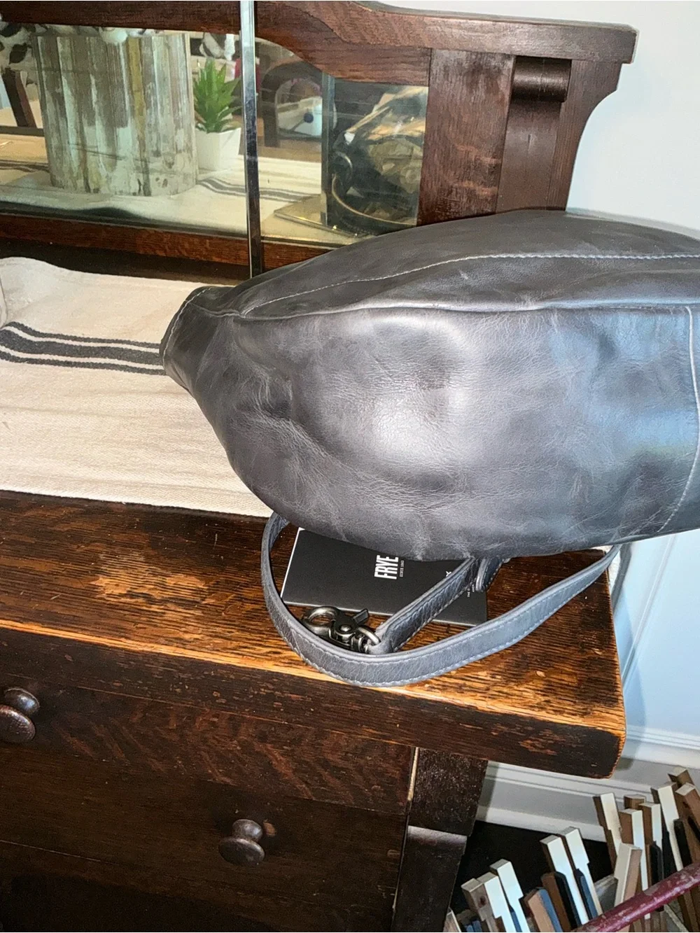 NWT Frye Melissa Leather Hobo Crossbody Shoulder Bag Carbon Gray MSRP $388 - Picture 9 of 12